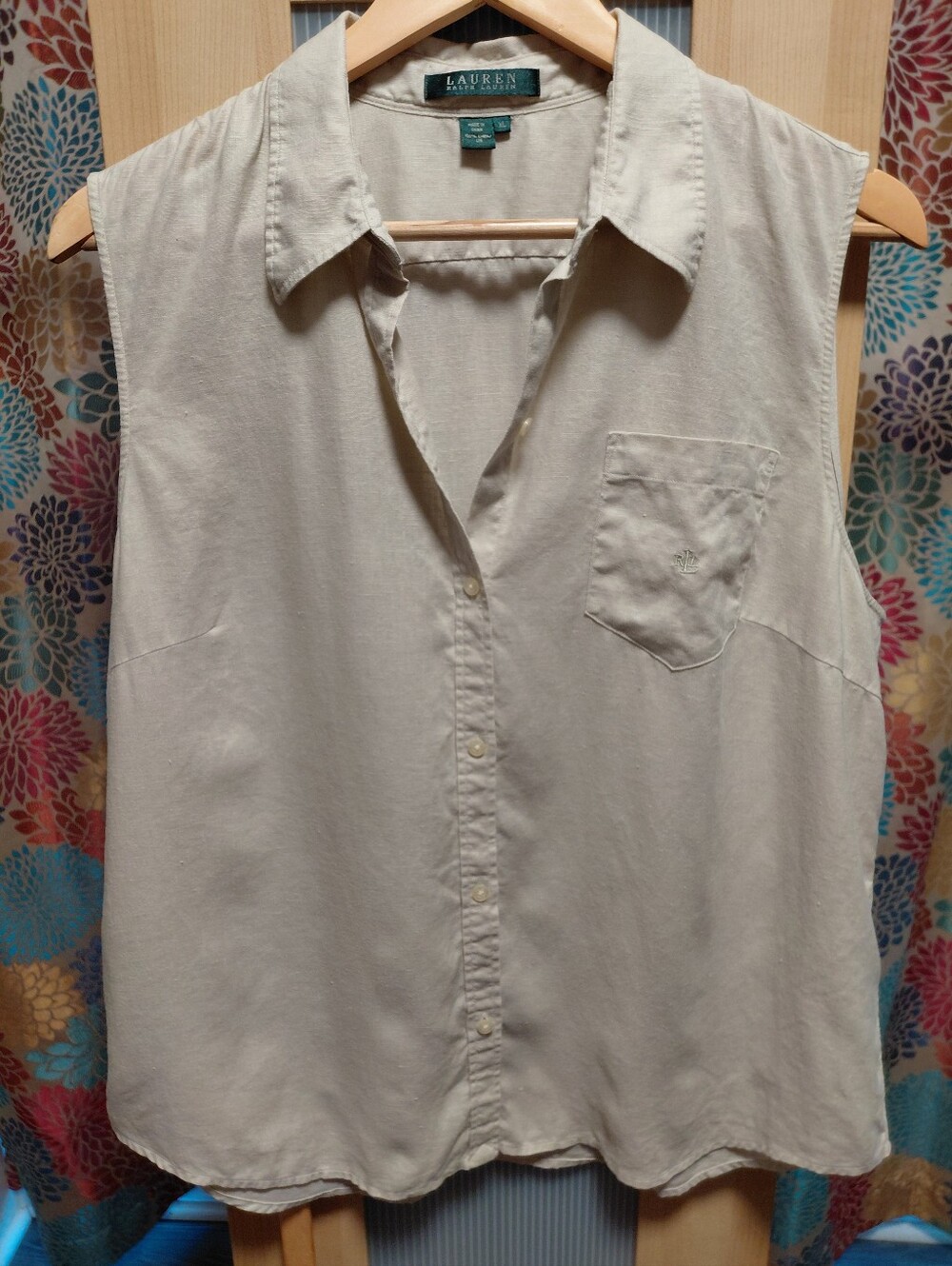 Ralph Lauren Sleeveless Linen Button-Front Shell Beige - Picture 7 of 7